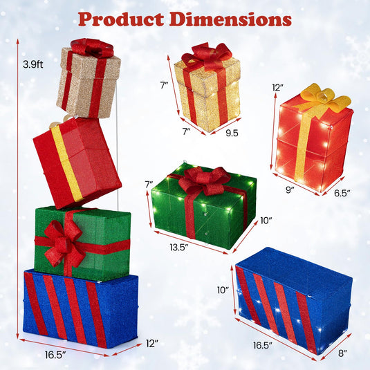 Goplus Christmas Lighted Gift Boxes Set of 4 | Light Up Present Boxes with Colorful Bows