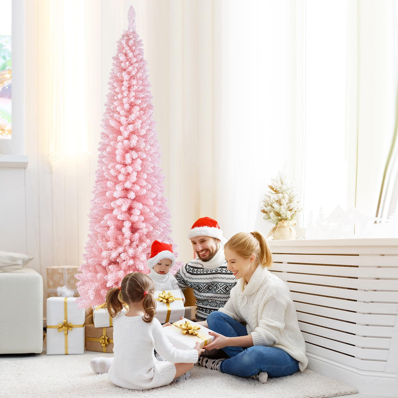 Load image into Gallery viewer, Goplus 8ft Pink Slim Pencil Christmas Tree, Artificial Unlit Skinny Xmas Full Tree with 1000 Branch Tips