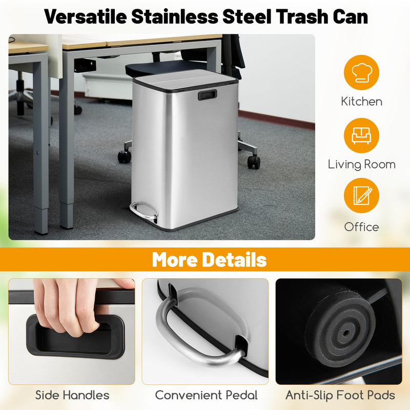 Load image into Gallery viewer, Goplus 12 Gallon Stainless Steel Trash Can, Kitchen Waste Bin with Soft-Closing Wing Lids & Removable Inner Bucket