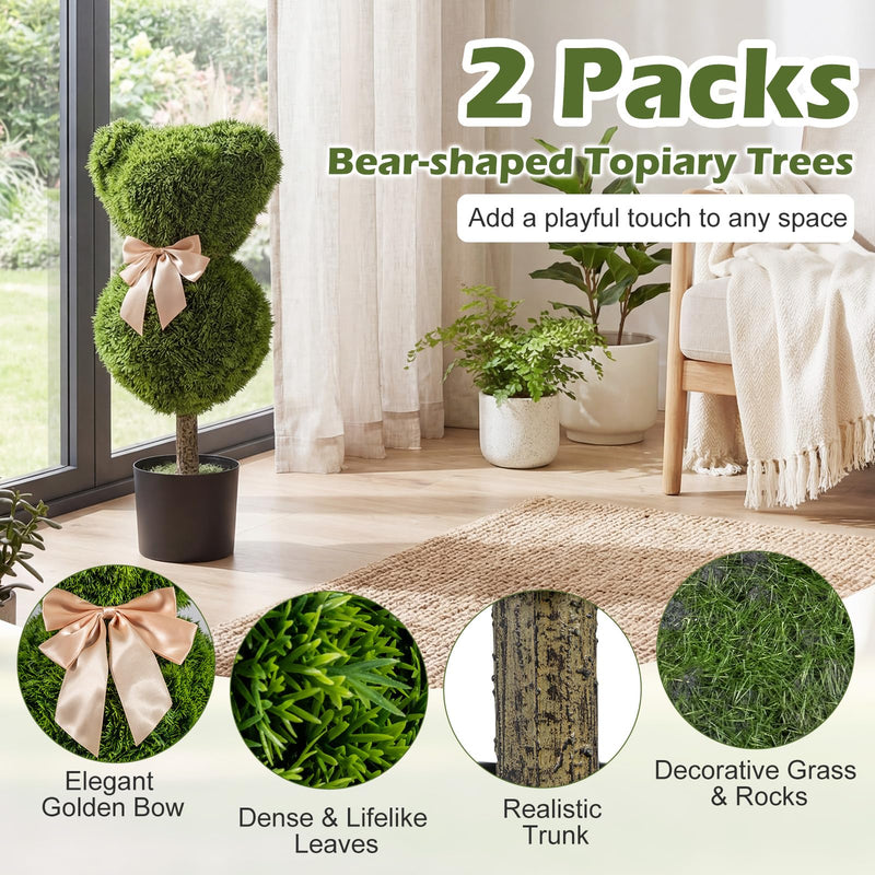 Load image into Gallery viewer, Goplus 2 Pcs Bear Topiary Trees with Pots 24.5" Decorative Artificial Animal Shrubs