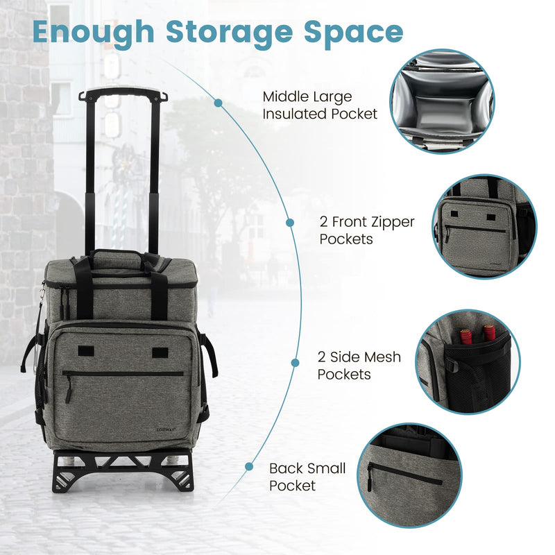 Load image into Gallery viewer, Goplus 50-Can Collapsible Rolling Cooler, 3-in-1 Portable Insulated Soft Cooler Bag w/Movable Wheels