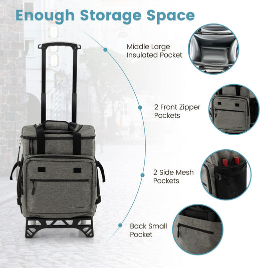 Goplus 50-Can Collapsible Rolling Cooler, 3-in-1 Portable Insulated Soft Cooler Bag w/Movable Wheels