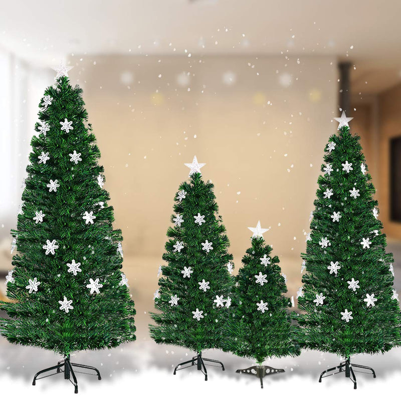 Load image into Gallery viewer, Goplus 4ft Pre-Lit Fiber Optic Christmas Tree Artificial Xmas Full Tree with Colorful Snowflake LED Lights