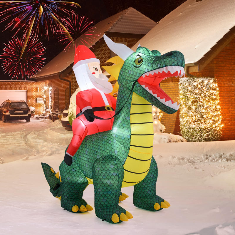 Load image into Gallery viewer, Goplus 6.7 FT Inflatable Christmas Santa Claus Riding Dinosaur Decoration with Lights Stakes
