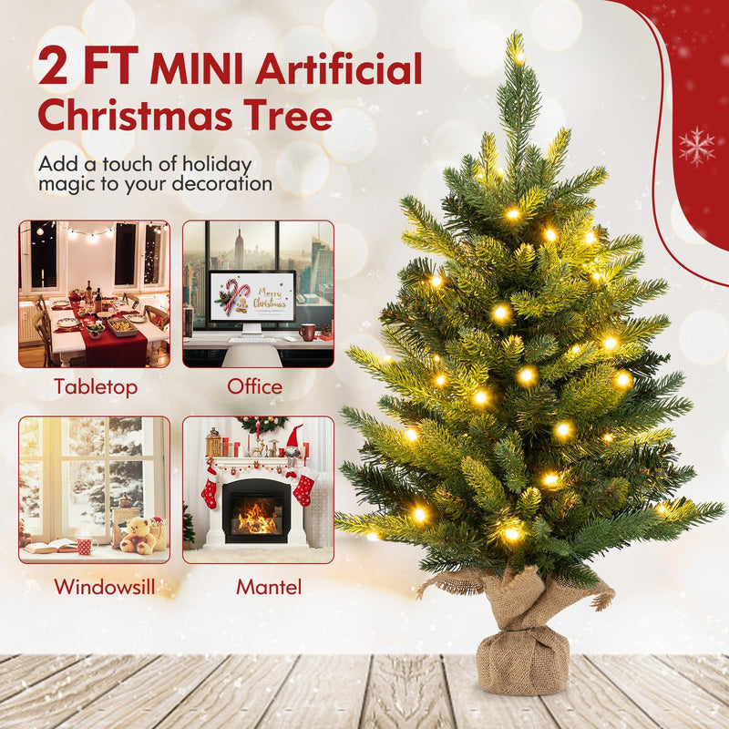 Load image into Gallery viewer, Goplus 2ft Pre-Lit Tabletop Christmas Tree, Small Artificial Spruce Tree w/ 35 LED Lights