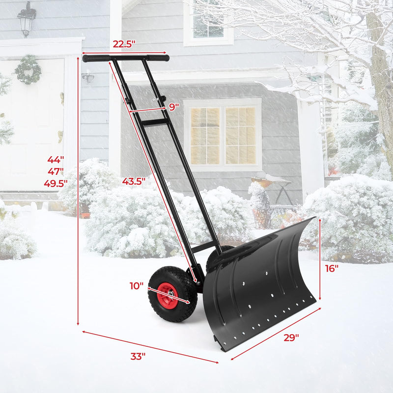 Load image into Gallery viewer, Goplus Ergonomic Snow Pusher w/ 29"x16" (W x H) 7-Position Angled Blade