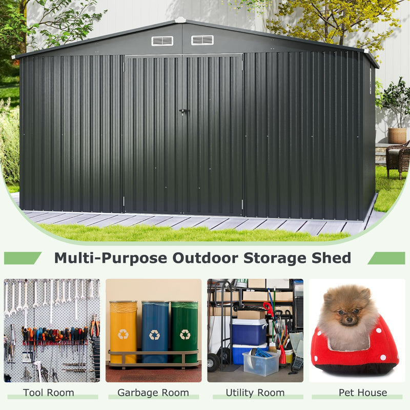 Load image into Gallery viewer, Goplus 12 x 9.8 FT Outdoor Storage Shed, All-Weather & Rustproof Galvanized Metal Utility Tool Shed w/Lockable Door, Pitched Roof