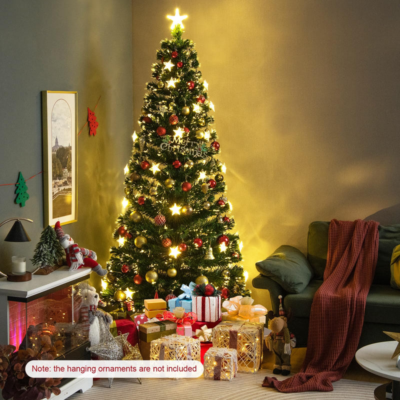 Load image into Gallery viewer, Goplus 7ft Fiber Optic Artificial Christmas Tree Pre-Lit Christmas Tree with 40 Star LED Lights