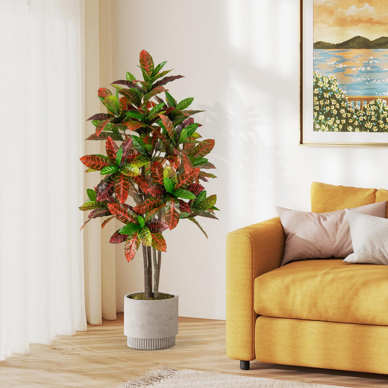 Load image into Gallery viewer, Goplus 5 FT Tall Artificial Croton Palm Tree in Pot with Gradient Leaves