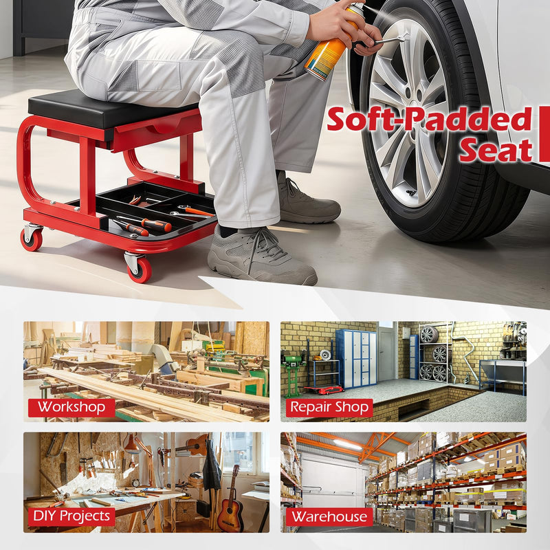 Load image into Gallery viewer, Goplus Mechanic Rolling Stool w/Tool Trays and Magnetic Drawer | 330 LBS Capacity