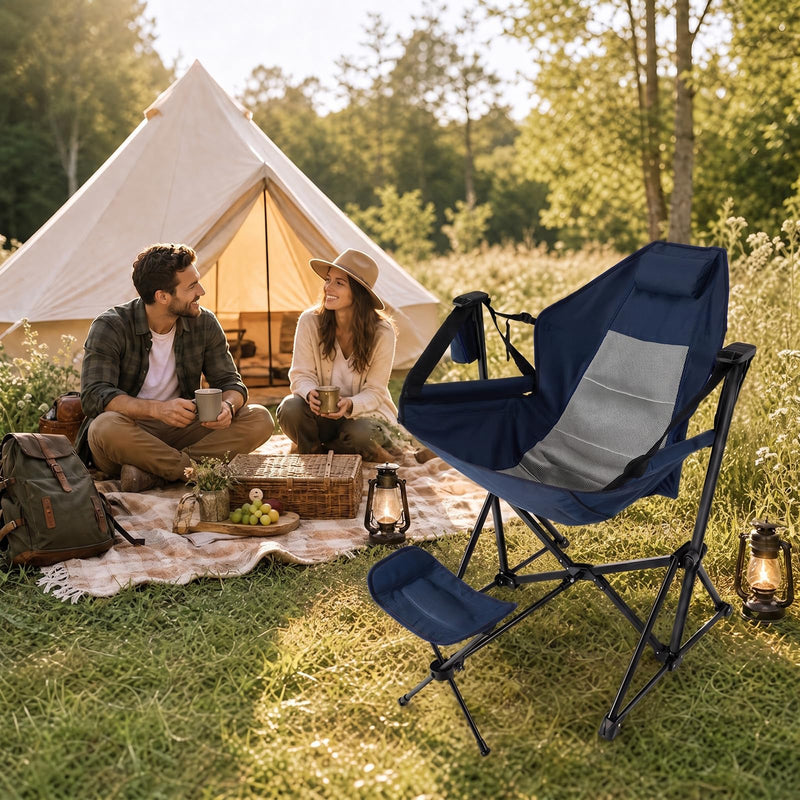 Load image into Gallery viewer, Goplus Portable Folding Camping Reclining Chair with Footrest and Adjustable Backrest