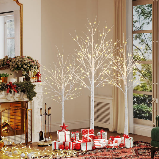 Goplus 4/5/6 FT Pre-Lit Artificial Christmas Trees with 216 Warm White LEDs ( Set of 3 )