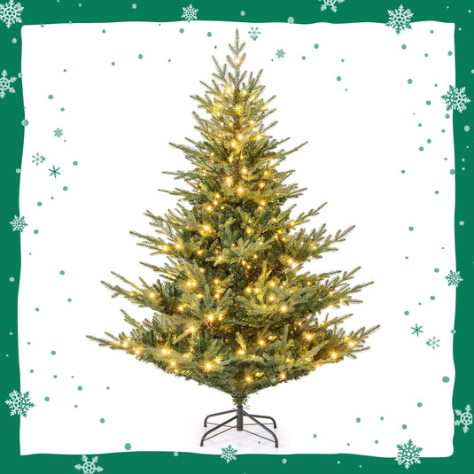 Goplus 6FT / 7FT Pre-Lit Artificial Christmas Tree with PVC & PE Mixed Branch Tips