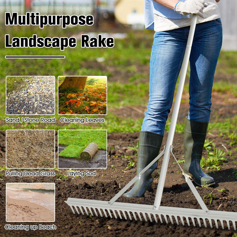 Load image into Gallery viewer, Goplus Landscape Rake 36 Inch, Aluminum Rake Head w/36 Tines and 68" Long Non-slip Handle, Yard Rake Tool for Loosening & Leveling Soil
