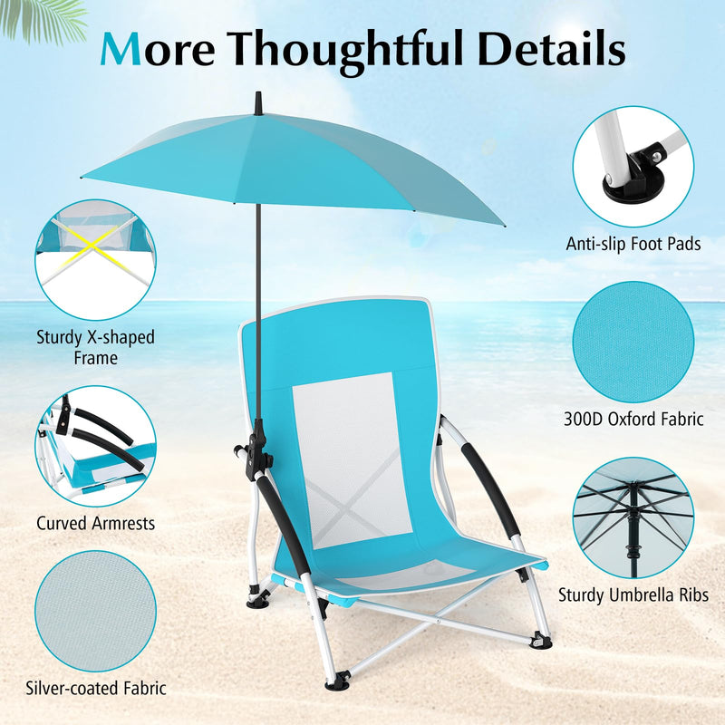 Load image into Gallery viewer, Goplus 330lbs Folding Backpack Chairs for Adults with Adjustable Parasol for Lawn Camping