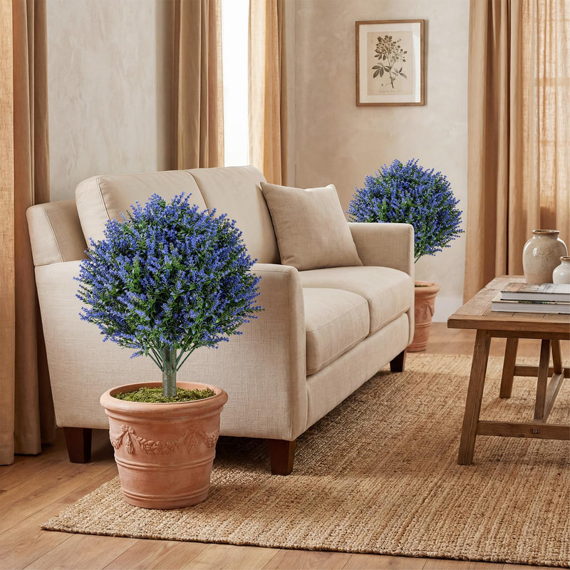 Load image into Gallery viewer, Goplus Set of 2 Artificial Lavender Topiary Ball Trees | Sun-Proof Indoor Outdoor Fake Evergreen Plants