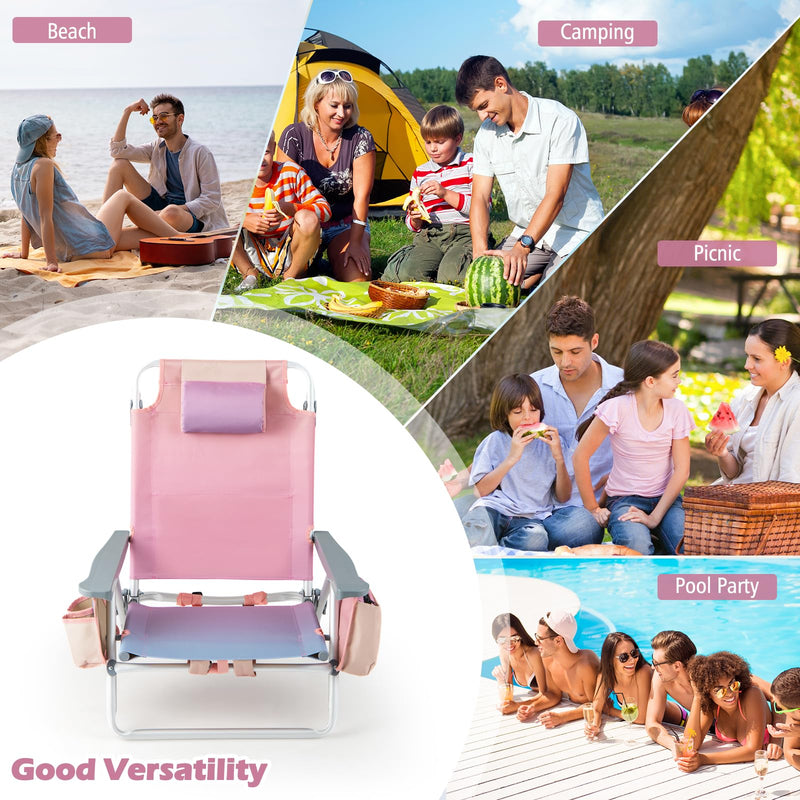 Load image into Gallery viewer, Goplus Backpack Beach Chairs, 4 Pcs Portable Camping Chairs with Cool Bag and Cup Holder