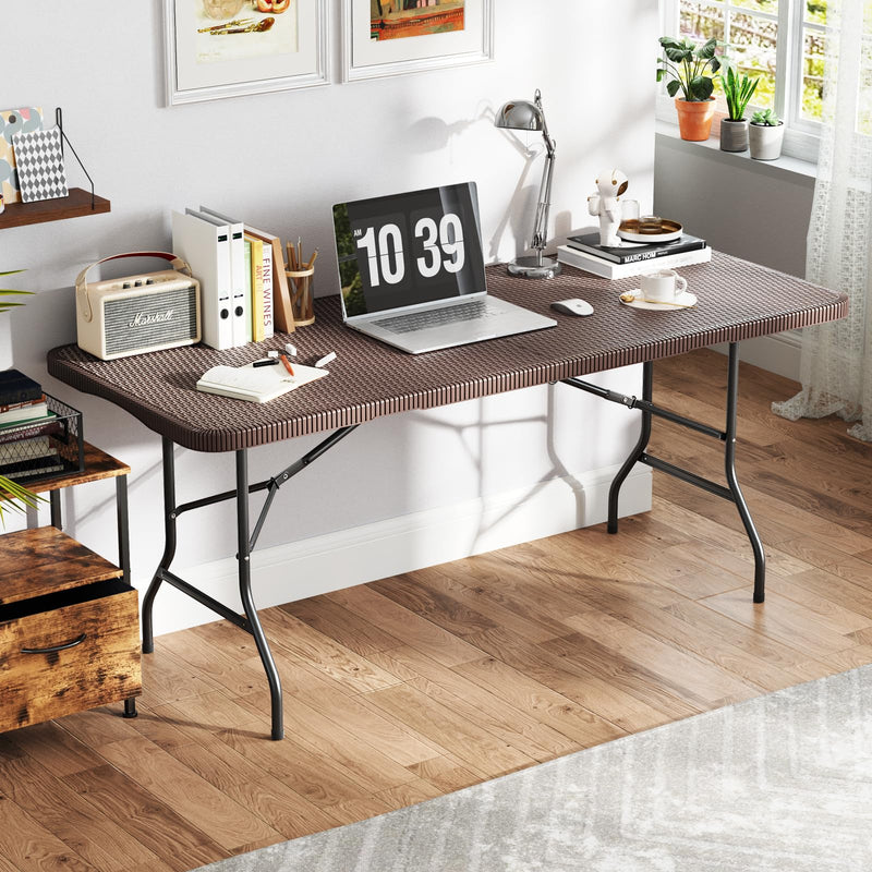 Load image into Gallery viewer, Goplus 6ft Plastic Folding Table, 350 LBS Outdoor Heavy Duty Folding Tables with Rattan-Like HDPE Tabletop