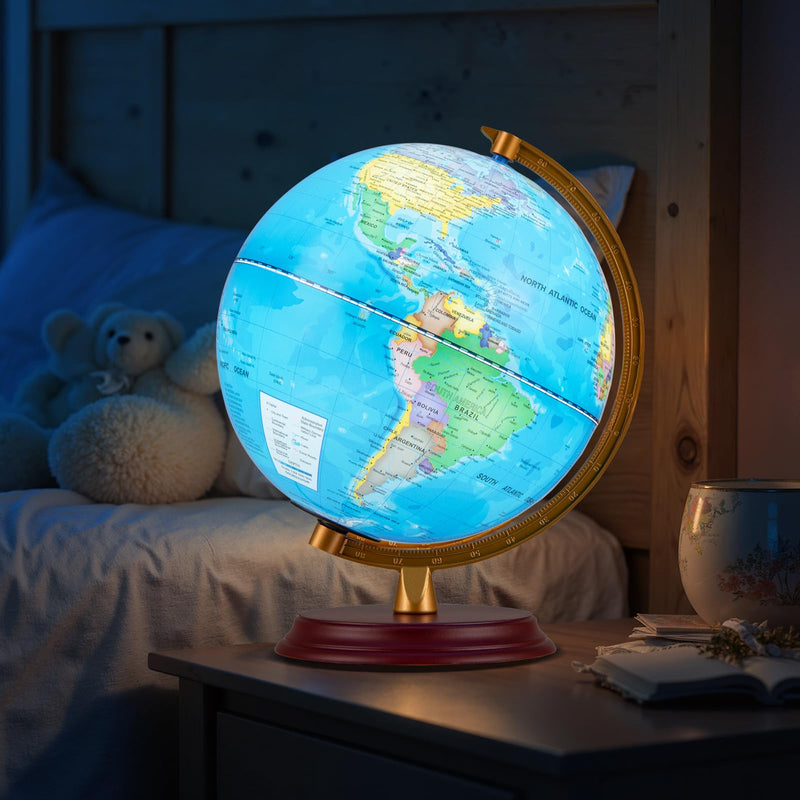 Load image into Gallery viewer, Goplus 8 Inch Night Light up Globe Lamp with Wooden Stand and HD Map for Kids Adults