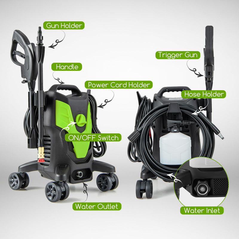 Load image into Gallery viewer, Goplus Electric Pressure Washer, 2400 PSI 1.7 GPM High Pressure Power Washer w/4 Quick Nozzles & Universal Wheels
