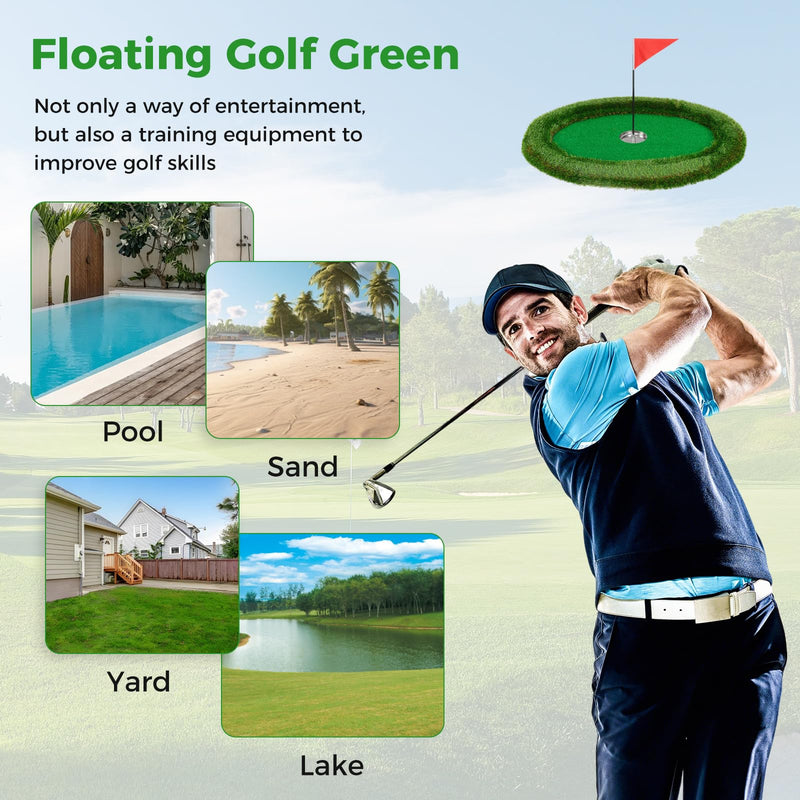 Load image into Gallery viewer, Goplus Floating Golf Green for Pool, Chipping Green Mat w/Hitting Mat, Golf Balls, Flag & Tee, Oval, 37.5" x 25.5"