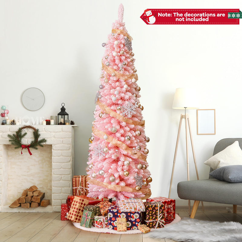 Load image into Gallery viewer, Goplus 7ft Pink Slim Pencil Christmas Tree, Artificial Unlit Skinny Xmas Full Tree with 635 Branch Tips