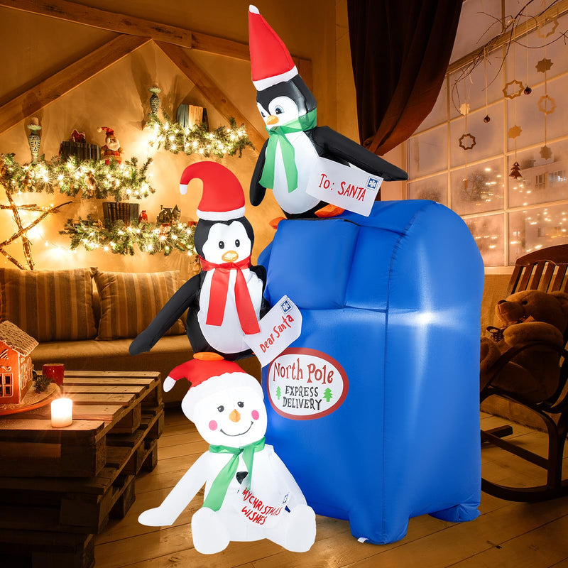 Load image into Gallery viewer, Goplus 6 Ft Christmas Inflatables, Blow up Pre-Lit Letters to Santa Mailbox with Penguins & Snow Man