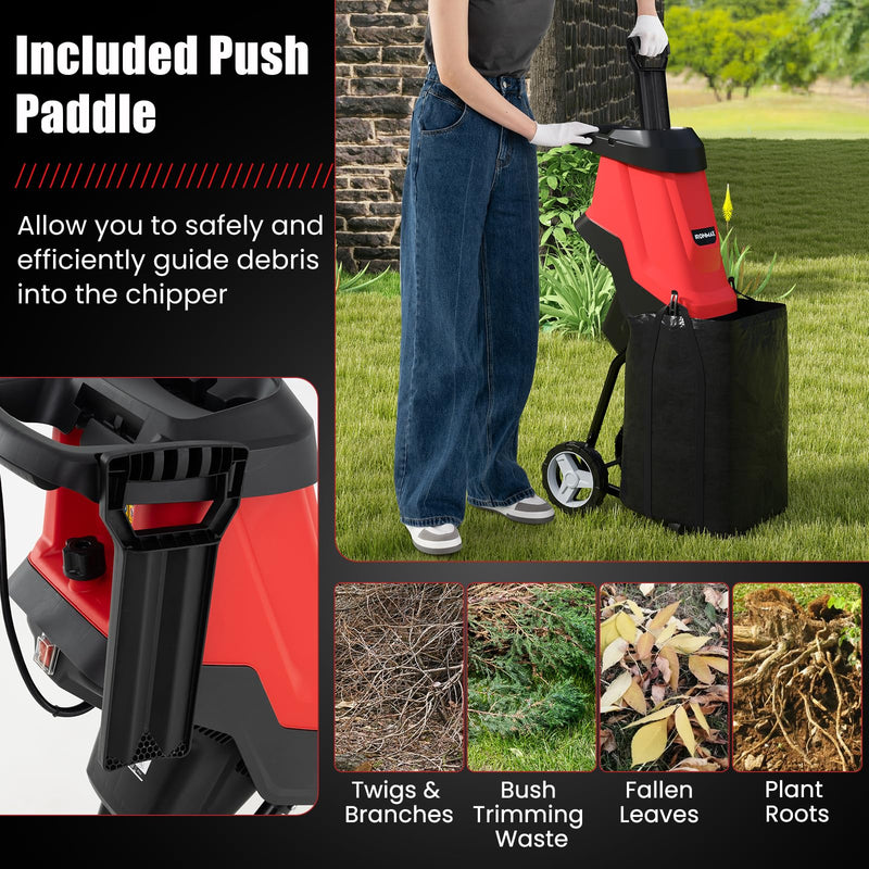 Load image into Gallery viewer, Goplus 15-AMP Electric Wood Chipper and Shredder, Leaf Mulcher with Wheels, Safety Locking Knob