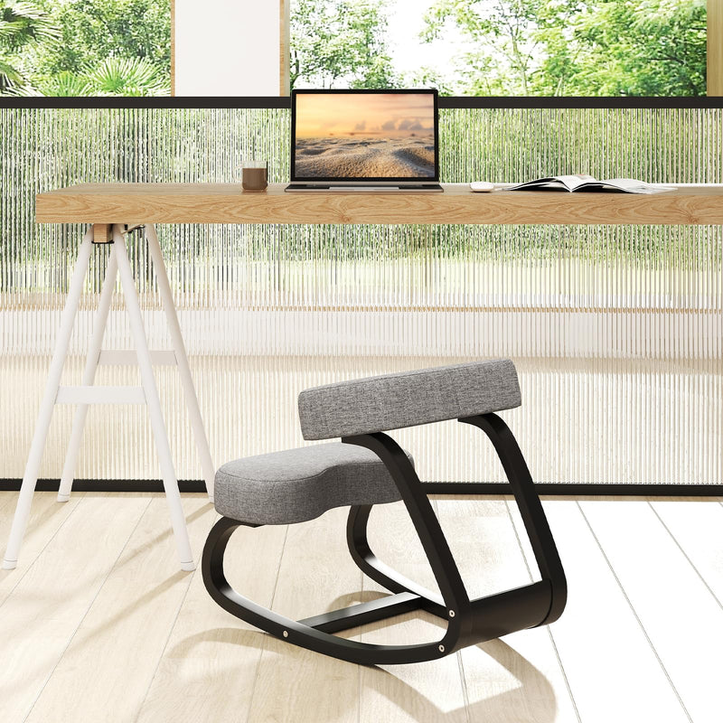 Load image into Gallery viewer, Goplus Ergonomic Kneeling Chair, Rocking Upright Posture Chair with Soft Seat & Knee Pads, Gray and Black