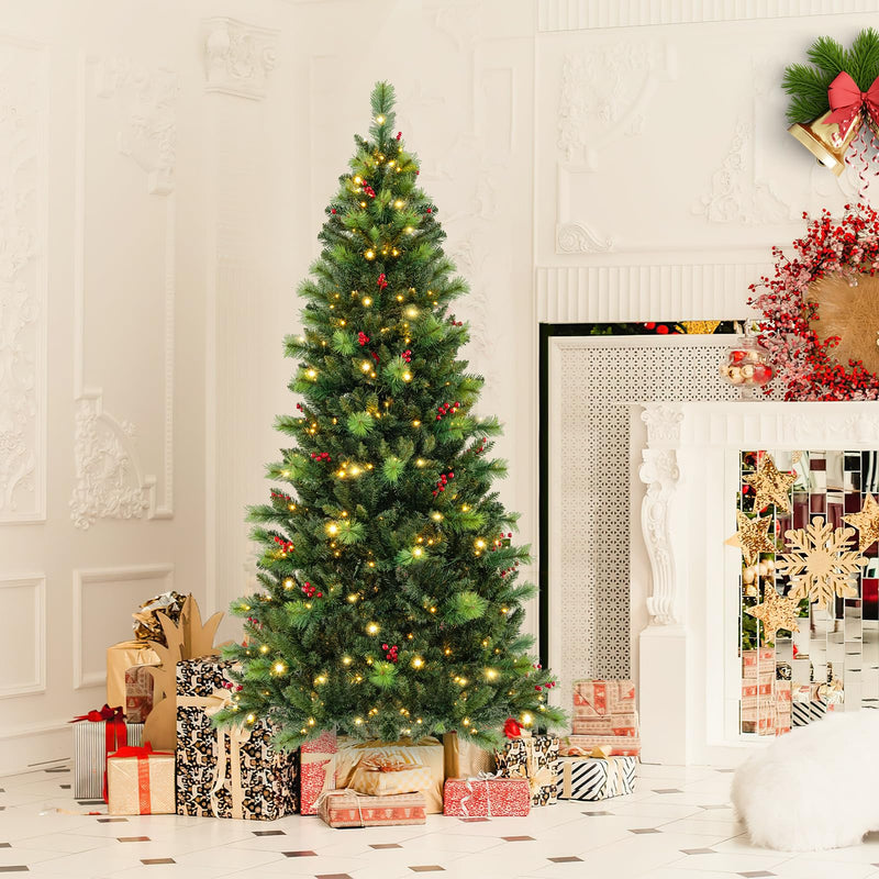 Load image into Gallery viewer, Goplus Pre-Lit Artificial Christmas Tree, Hinged Xmas Tree with 670 PVC & Pine Needles Branch Tips