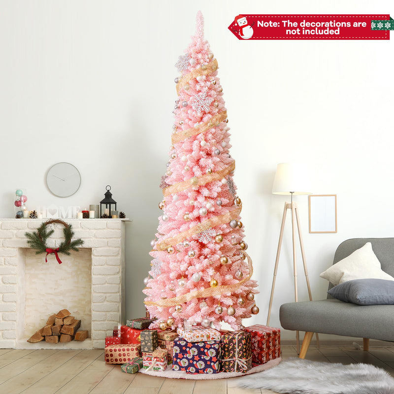 Load image into Gallery viewer, Goplus 8ft Pink Slim Pencil Christmas Tree, Artificial Unlit Skinny Xmas Full Tree with 1000 Branch Tips