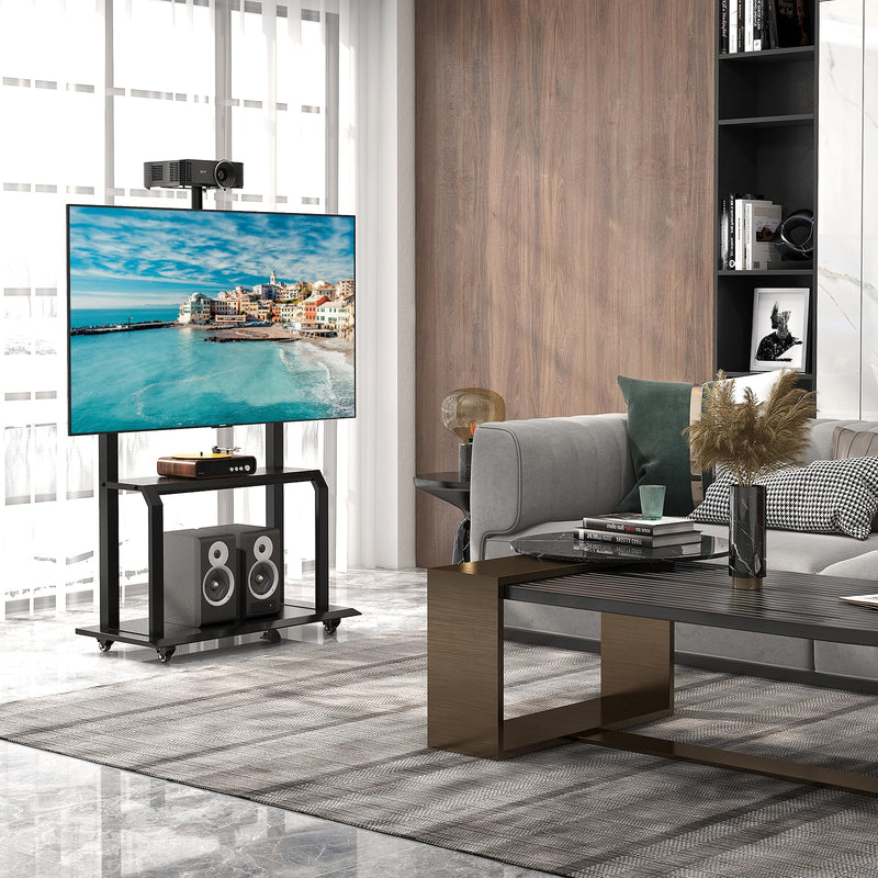 Load image into Gallery viewer, Goplus Mobile TV Stand, Rolling TV Cart with Camera Shelf & AV Shelves