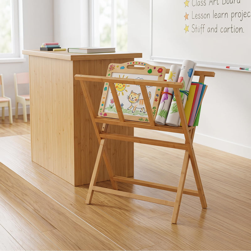 Load image into Gallery viewer, Goplus Bamboo Art Print Rack for Canvas Storage & Display | Freestanding Artwork Display Stand