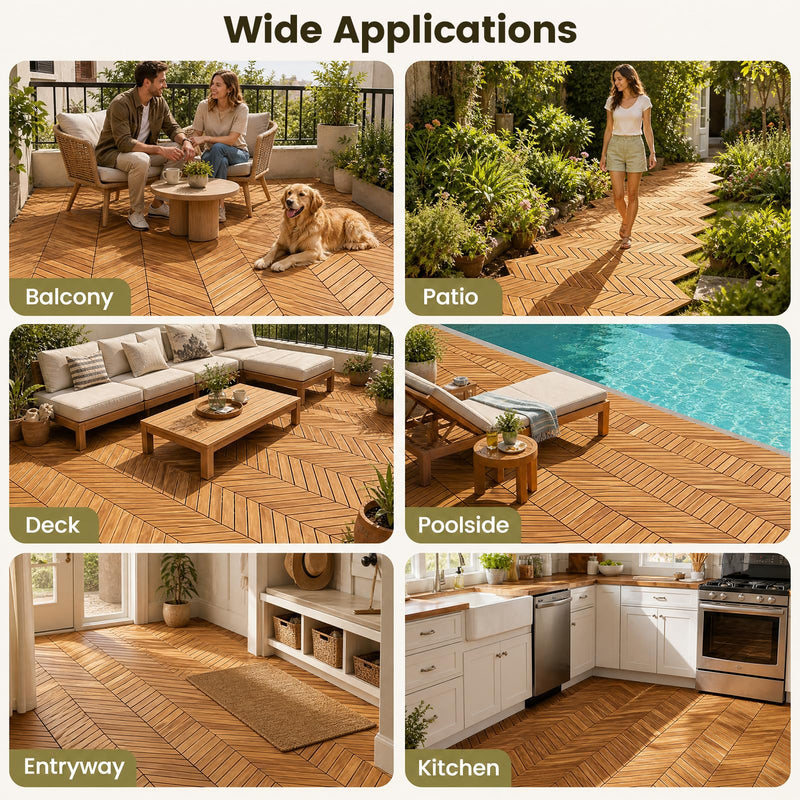 Load image into Gallery viewer, Goplus 30-Pack Acacia Wood Interlocking Deck Tiles (Chevron) | Floor Tiles for Patio, 30 sq. ft