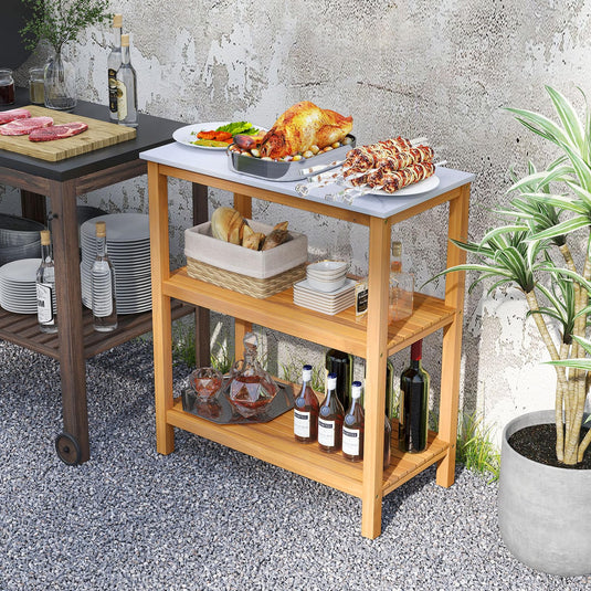 Goplus 32” x 16” x 36” 3-Tier Patio Wooden Sideboard