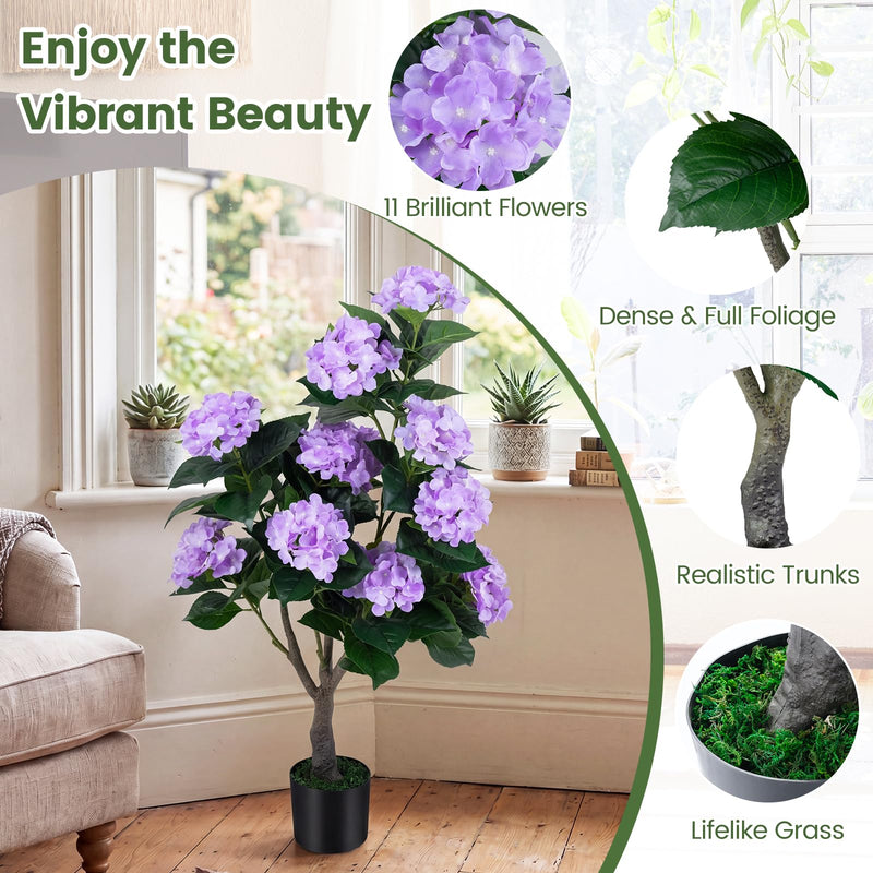 Load image into Gallery viewer, Goplus 2 Pack Artificial Hydrangea Tree w/11 Flowers & Realistic Trunk in Plastic Nursery Pot