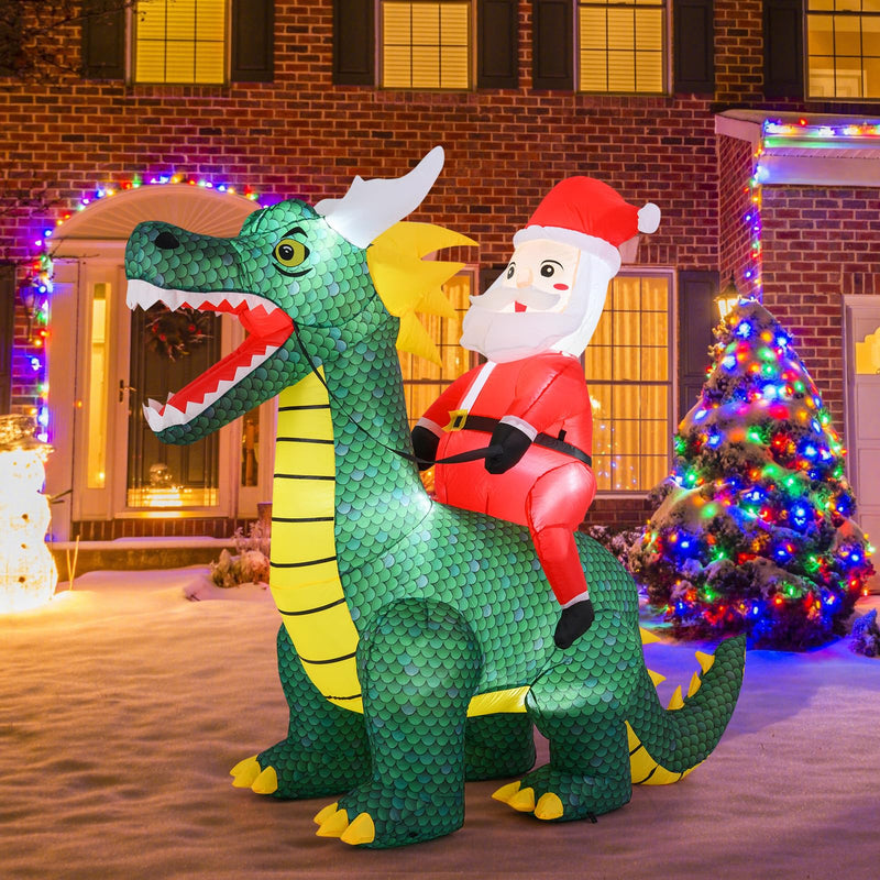 Load image into Gallery viewer, Goplus 6.7 FT Inflatable Christmas Santa Claus Riding Dinosaur Decoration with Lights Stakes