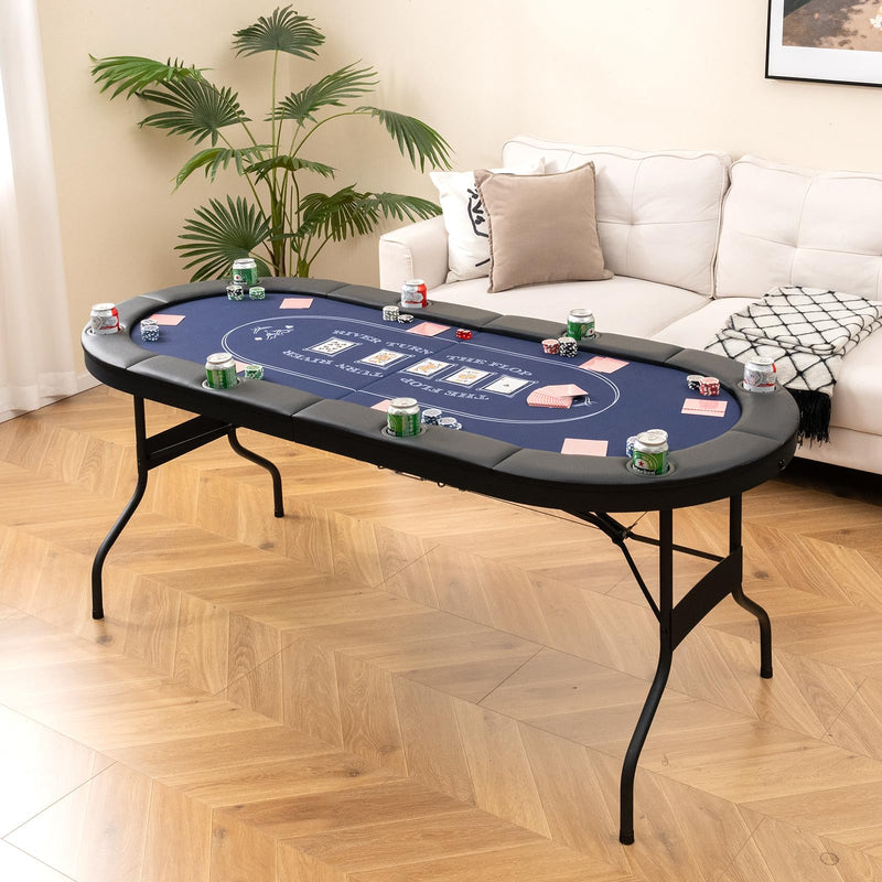 Load image into Gallery viewer, Goplus 72” Poker Table Foldable, 8 Players Card Board Game Table w/Deep Metal Cup Holders
