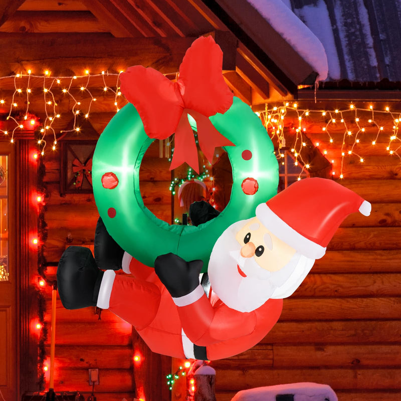 Load image into Gallery viewer, Goplus Christmas Inflatables, 4FT Blow up Santa Claus w/LED Lights & Christmas Wreath