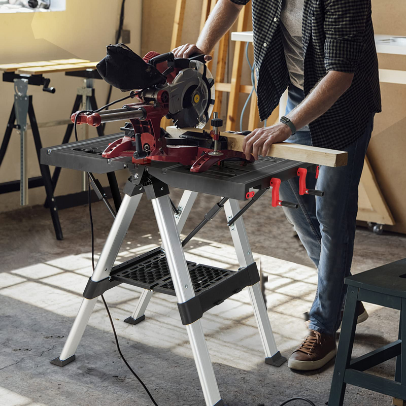 Load image into Gallery viewer, Goplus Portable Workbench, Folding Work Table & Sawhorse with Adjustable Height, 440LBS Capacity