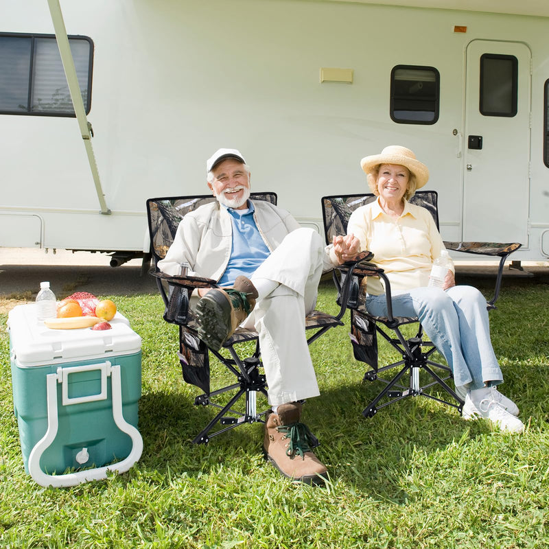 Load image into Gallery viewer, Goplus Swivel Camping Chair, Potable Hunting Chair for Adults w/Cup Holder & Carrying Bag