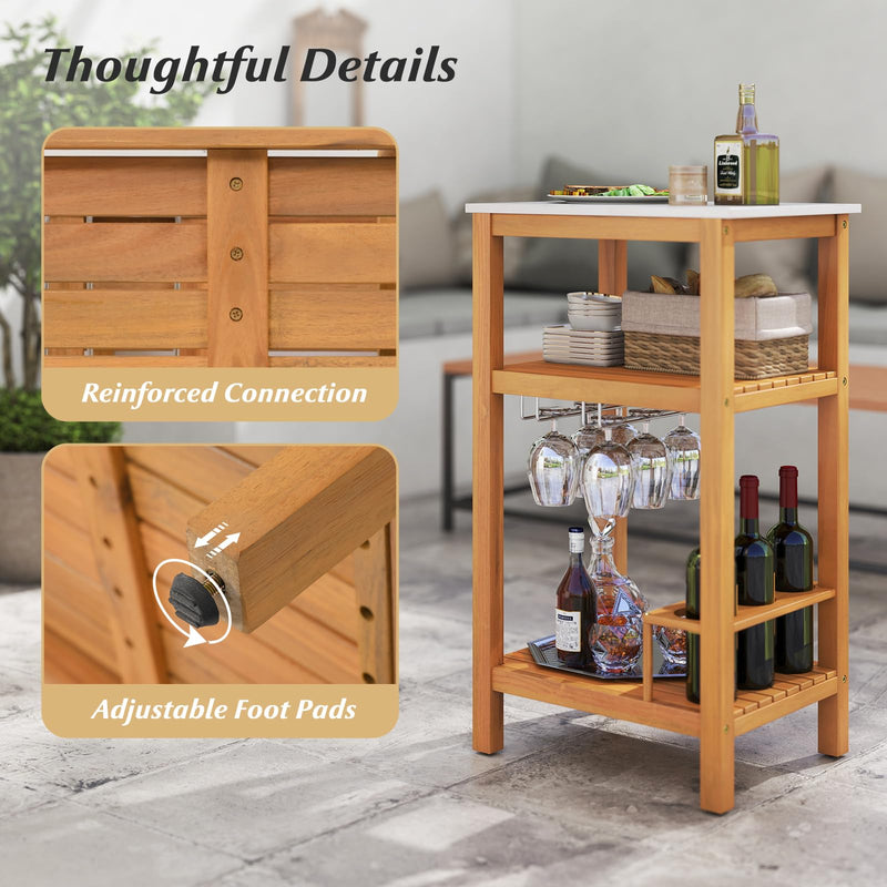Load image into Gallery viewer, Goplus 3-Tier Patio Buffet Cabinet Bar Table with Faux Marble Countertop
