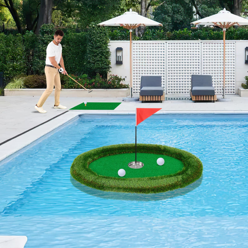 Load image into Gallery viewer, Goplus Floating Golf Green for Pool, Chipping Green Mat w/Hitting Mat, Golf Balls, Flag & Tee, Oval, 37.5" x 25.5"