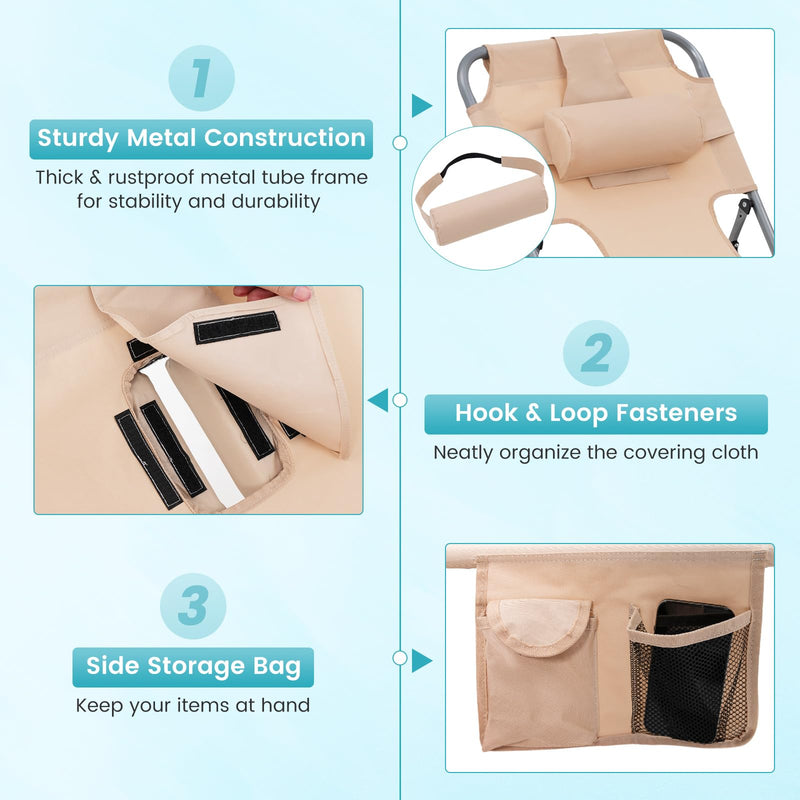 Load image into Gallery viewer, Beach Chaise Lounge with Face Hole, Folding Recliner Black/Gray/Sky Blue/Navy