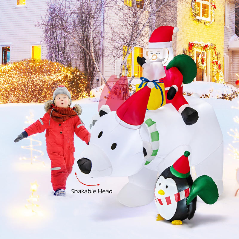 Load image into Gallery viewer, Goplus 7FT Christmas Inflatables, LED Lighted Xmas Inflatable Polar Bear with Shaking Head, Santa & Penguin
