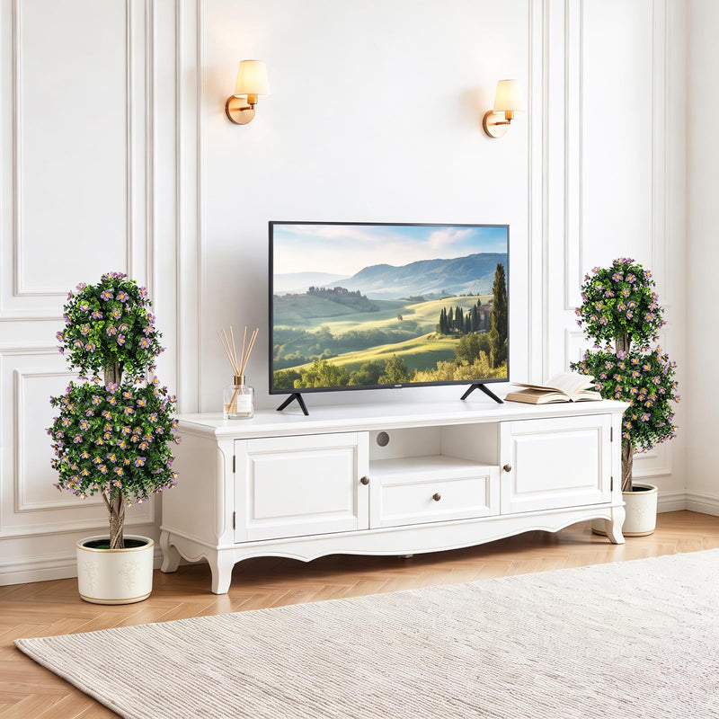 Load image into Gallery viewer, Goplus Set of 2 Artificial Topiary Trees | Realistic Evergreen Plant w/ 2 Topiary Balls and Blossoms
