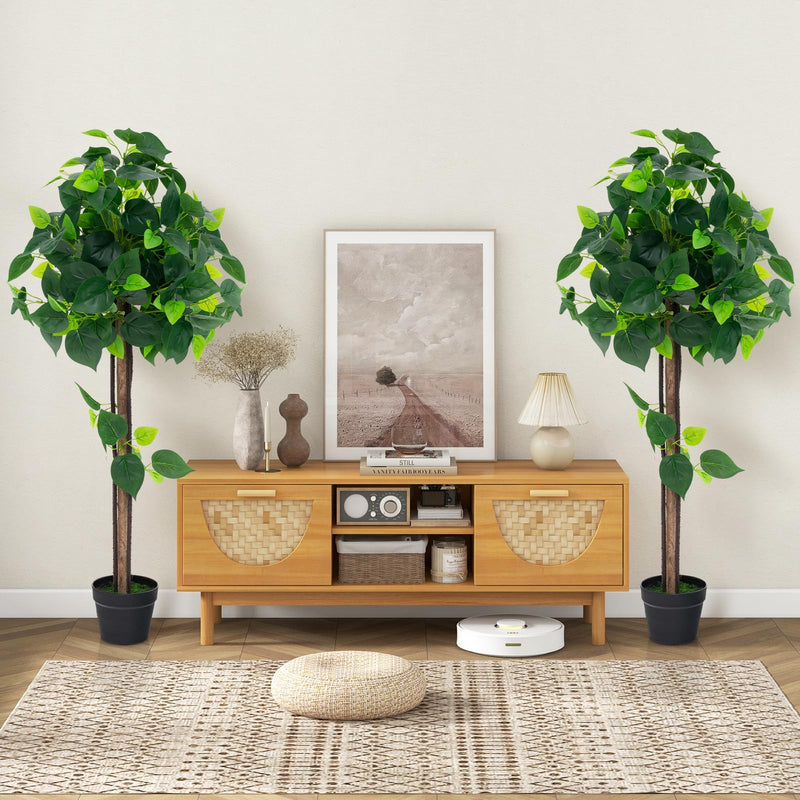 Load image into Gallery viewer, Goplus 45" Artificial Hydrangea Tree, Tall Fake Potted Silk Tree with Real Wood Trunk