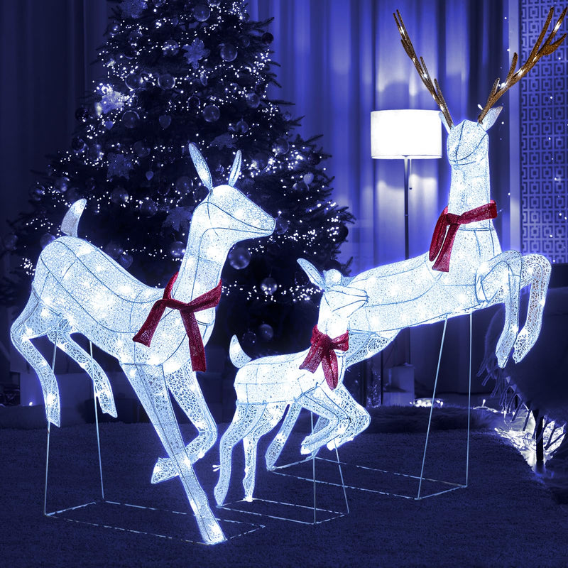 Load image into Gallery viewer, Goplus 3-Piece Large Lighted Christmas Reindeer Family, Light up Xmas Decorations w/255 LED Lights & Scarves