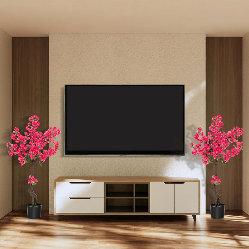 Load image into Gallery viewer, Goplus 41” Artificial Plum Blossom Tree, Fake Floral Plant with 92 Flowers & Realistic Trunk in Plastic Nursery Pot