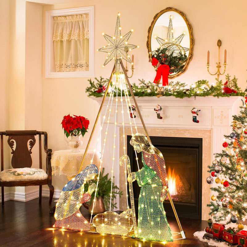 Load image into Gallery viewer, Goplus 6 FT Christmas Pre-Lit Nativity Set, Holy Family Set Christmas Decoration with 240 Warm White LED Lights